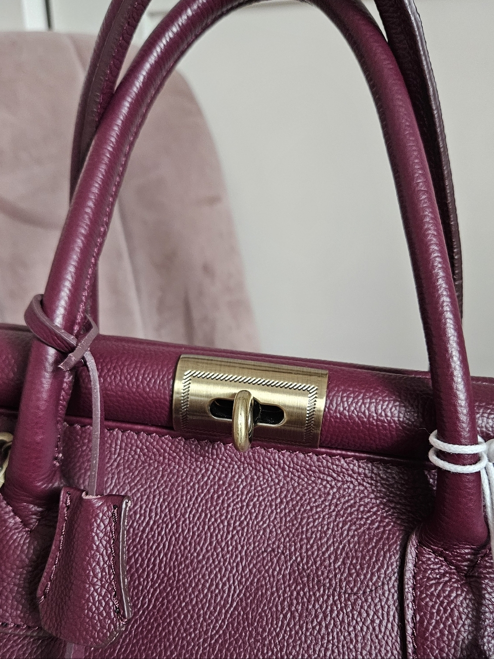 New Caterina Burgandy Leather Satchel Viola Castellani Made In Italy - Picture 6 of 10